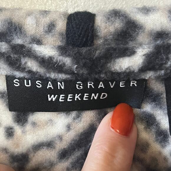 Susan Graver Weekend Cardigan Black Open Front Herringbone Hooded Fleece 2X - Picture 5 of 7